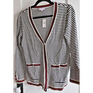 NWT Talbots Oprah Magazine embroidered stripe‎ cardigan woman Sz Sp